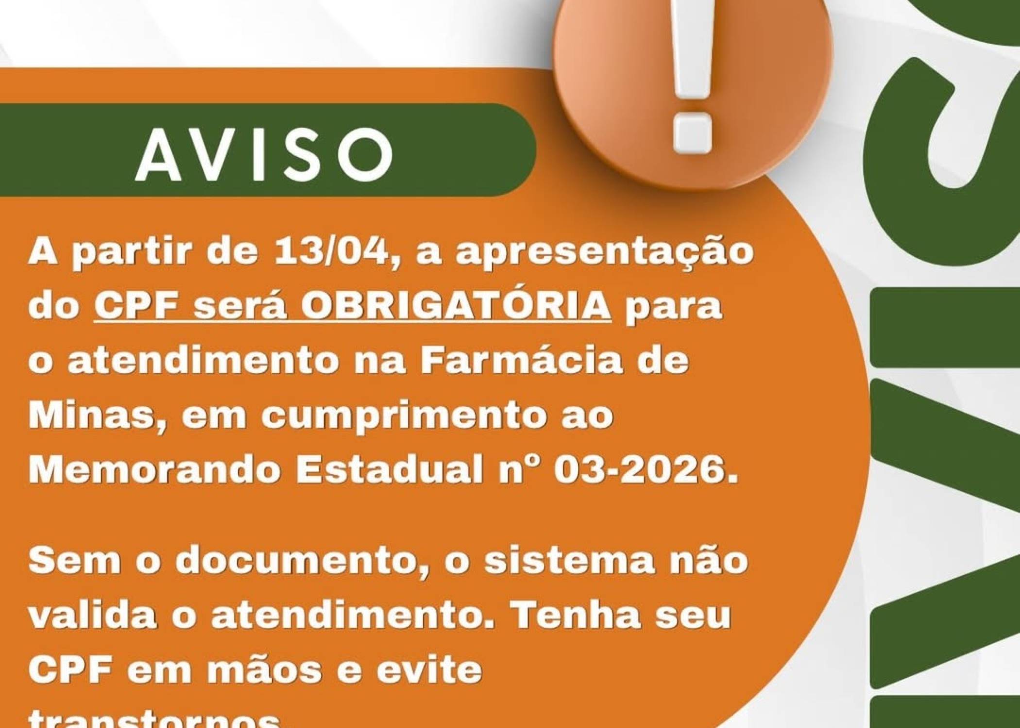 COMUNICADO IMPORTANTE: Farmácia de Minas